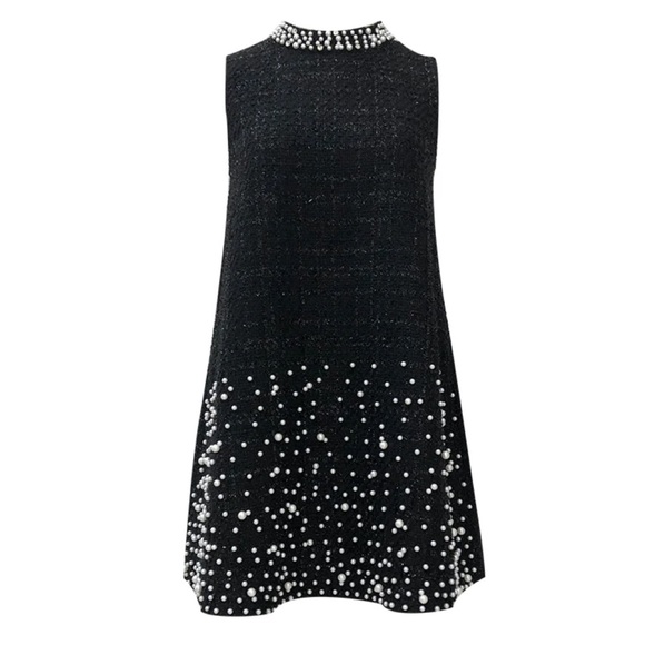 Tweed Pearl Embellished Shift Dress Small - Picture 2 of 14